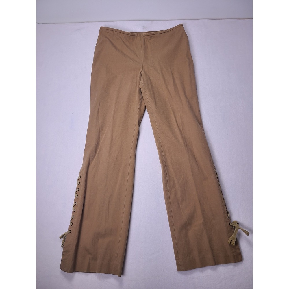 INC 10 Pants Y2K Boho Lace Up Ankle Tan Khaki Stretch Flare Leg Trousers Bratz